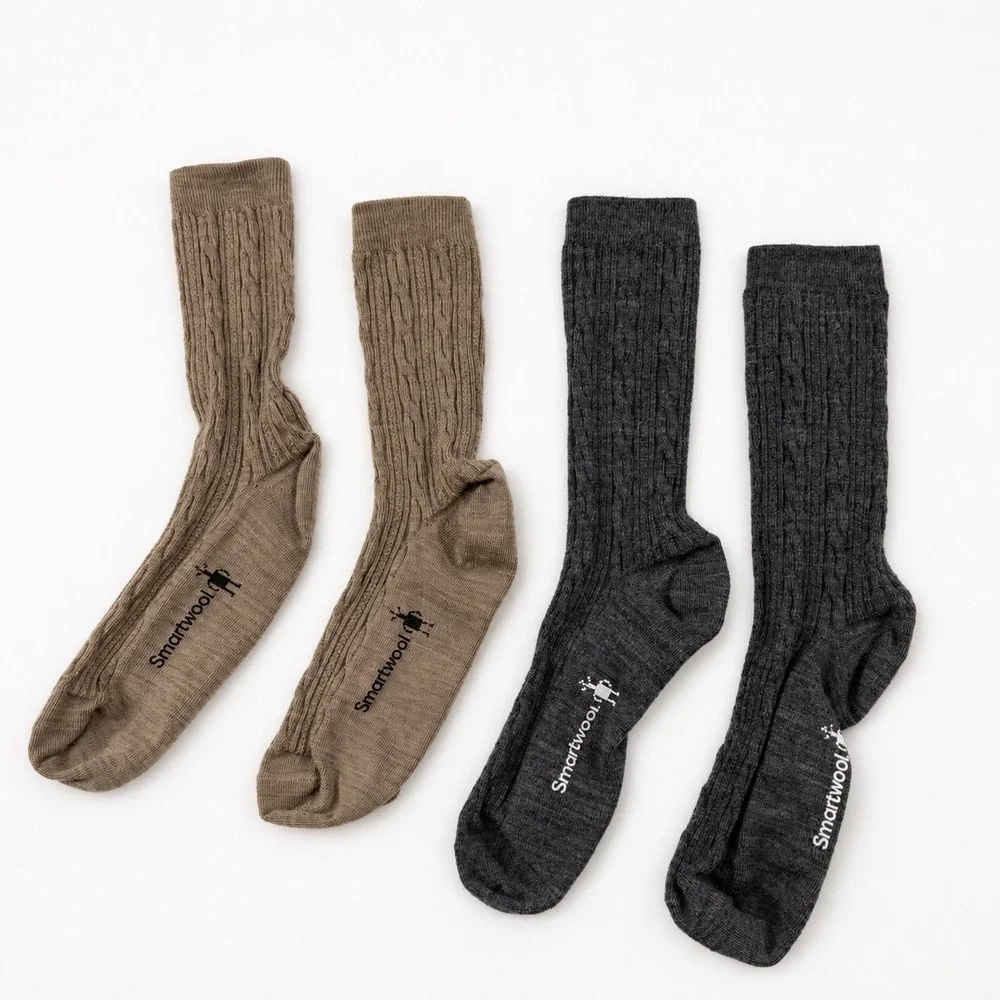 Smartwool Men's Cable Crew Socks in Brown and Charcoal